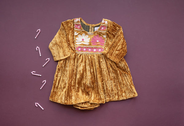 Joya Banjara Baby Dress - gold velvet Cheeni Joya Banjara Baby Dress - gold velvet Cheeni